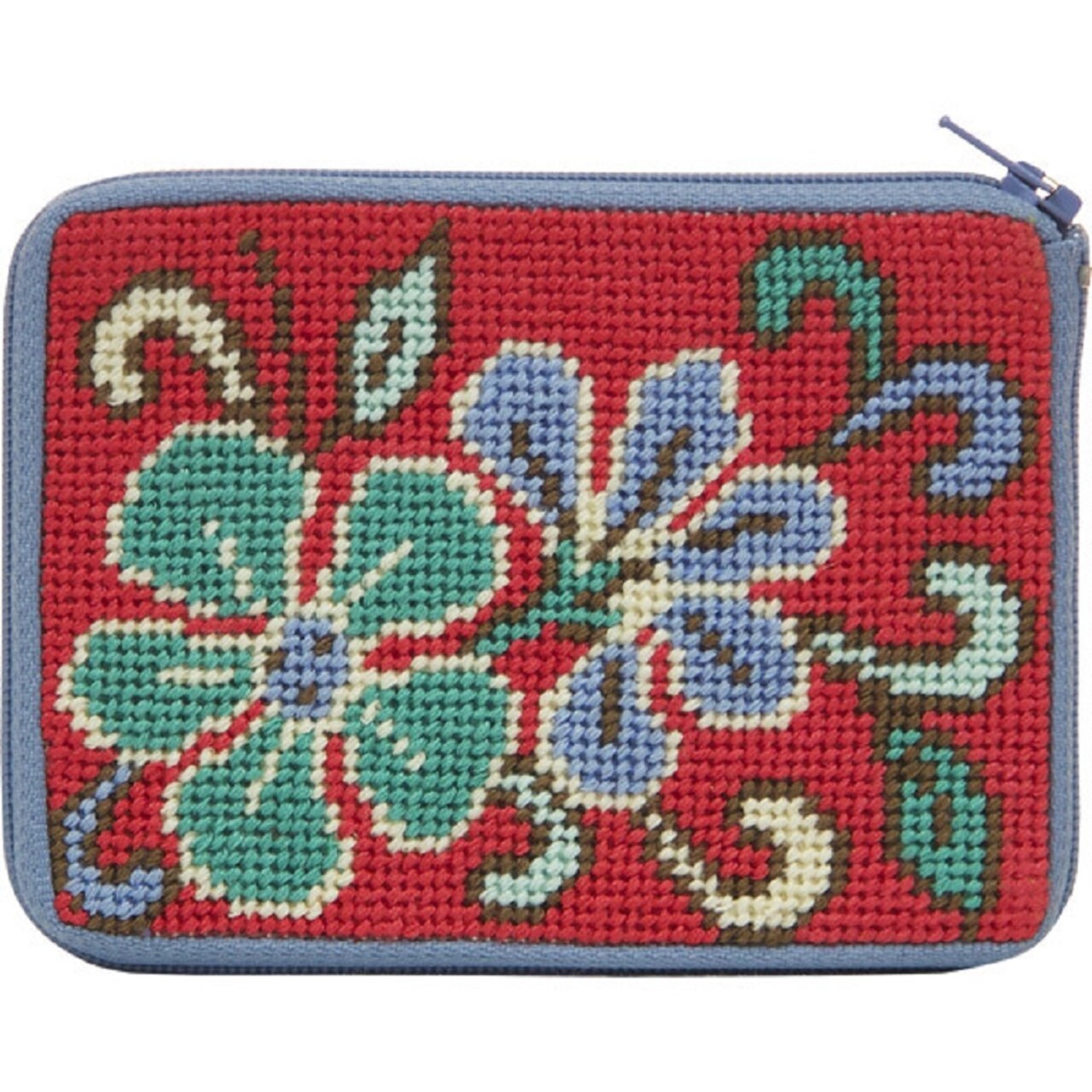 Stitch and Zip Coin/Credit Card Case Needlepoint Kit-Red Asian Floral SZ202